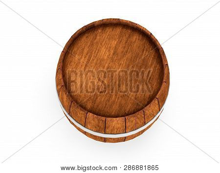 Wooden Barrel With Iron Hoops Isolated On White Background. 3d Rendering. Old Barrel With Rust On Th