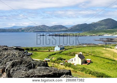 Landscape View In West Kerry, Beara Peninsula, Popular Holiday Home Destination In Ireland For Short