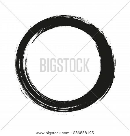 Vector Brush Strokes Circles Of Paint On White Background. Ink Hand Drawn Paint Brush Circle. Logo, 