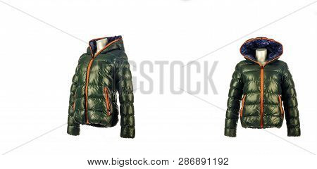 Green Down Winter Jacket Two Sides View
