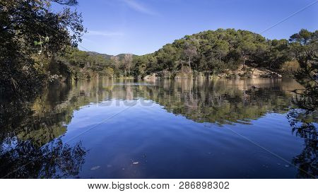 Small Lake With Reflection In Terrassa, Barcelona, Spain