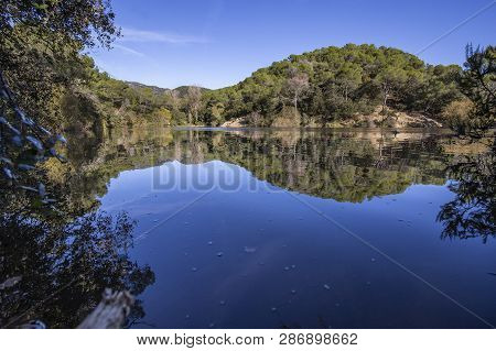 Small Lake With Reflection In Terrassa, Barcelona, Spain