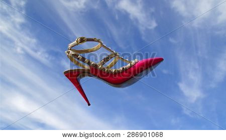 Pink Beautiful Shoe Floating In The Sky