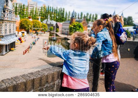 Netherlands. Den Haag. Miniature Park Madurodam.july 2016. Little Girl To Point With A Finger To You