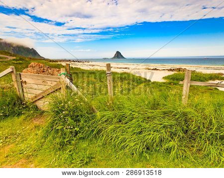 Sea Coast Sandy Beach In Resort Bleik Andoya Norway