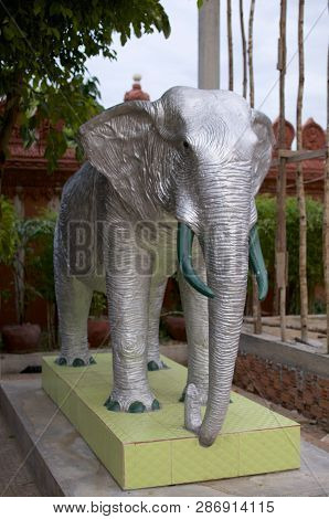 Beautiful Silver Elephant At The Wat Ounalom In Phnom Penh, Cambodia