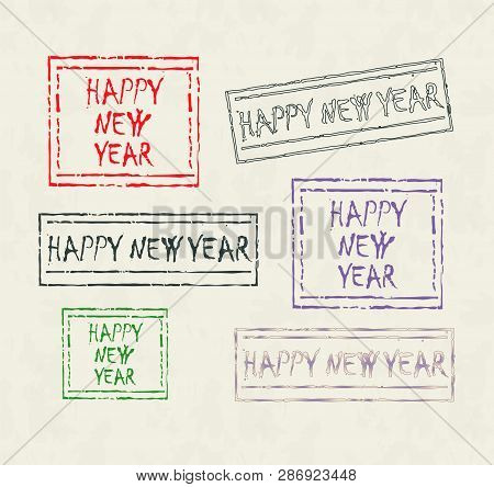 Set Of Original New Year Post Stamps With Grange Effect
