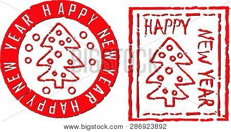 Set Of Original New Year Poststamps With Embossed Effect