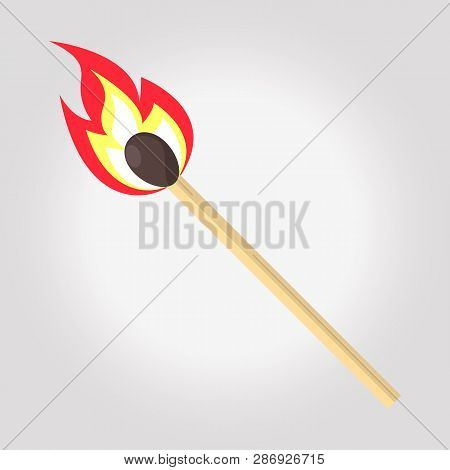 Burning Match With Fire, Opened.flat Design Style.
