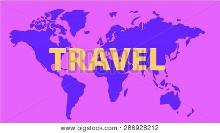 Vector Illustration. World Map In Purple. Travels.