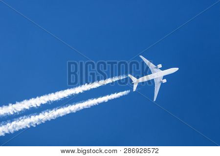 Airplane Big Two Engines Aviation Airport Contrail Clouds