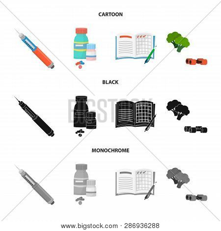 Vector Illustration Of Diet And Treatment  Logo. Set Of Diet And Medicine Stock Vector Illustration.