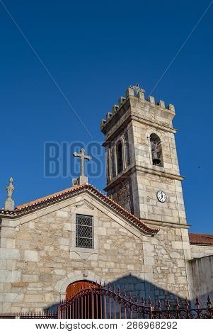 Almeida, Guarda, Portugal; May 2013: View Of The Bell Tower Of The Main Church Of The Walled City Of