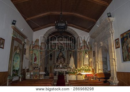 Almeida, Guarda, Portugal; May 2013: View Of The Altar Of The Main Church Of The Walled City Of Alme