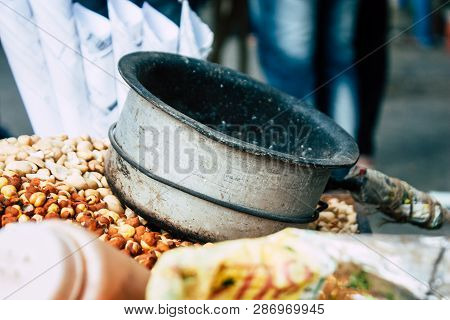 Mumbai India March 1, 2019 Closeup Of A Traditional Street Food Stall Located At Colaba District In 