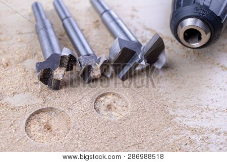 Carpentry Drill, Used To Mount Furniture Hinges. A Cutter Used To Mount Furniture From Chipboard. Da