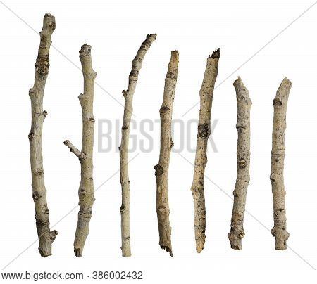 Sticks Isolated On A White Background Without A Shadow. Itams For Scene Creation