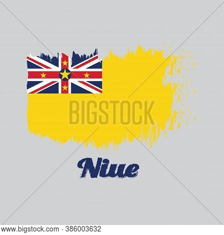 Brush Style Color Flag Of Niue, A Golden Yellow Flag With The Union Jack In The Upper Left With Star