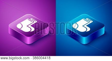 Isometric Valenki Icon Isolated On Blue And Purple Background. National Russian Winter Footwear. Tra