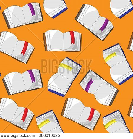 Seamless Vector Pattern With Books And Bookmarks
