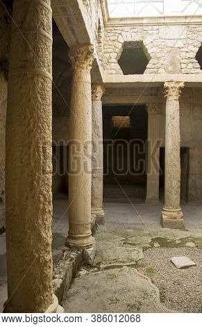 Inside An Ancient Town In Bulla Regia, Tunisia. Antic Roman Ruins And Architecture.