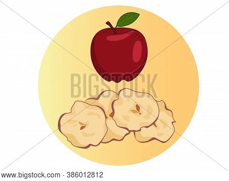 Dried Slices Apple Chips Vector Drawing. Hand Drawn Dehydrated Fruit Ring And Slices. Healthy Vegan 