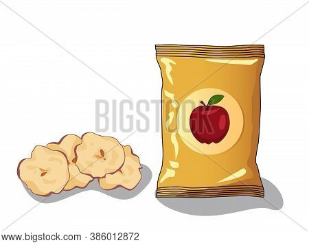 Dried Slices Apple Chips Vector Drawing. Hand Drawn Dehydrated Fruit Ring And Slices. Healthy Vegan 