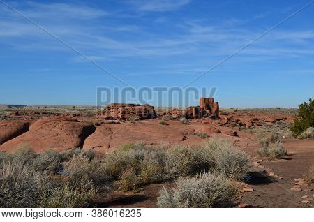 Scenic Prairie With Wukoki Ruins In Arizona.