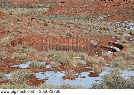 Stone Meeting Circle At Wukoki Ruins In Arizona.