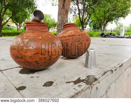 Clay Pots Filled With Cool Water In Summer In India