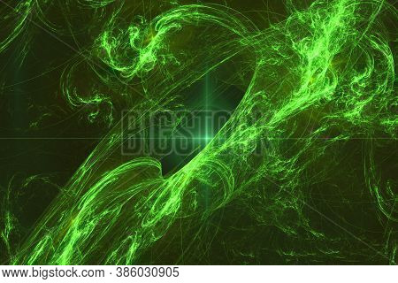 Green Fractal Geometric Pattern Illustration Neon Uv Physics Astrophysics