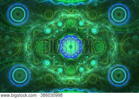 Green Fractal Geometric Pattern Illustration Neon Uv Physics Astrophysics
