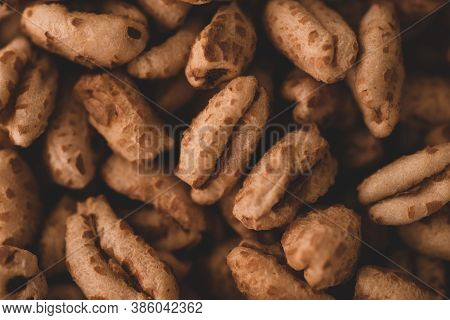 Macro Close Up Of Inflated Wheat Cereal, Selective Focus