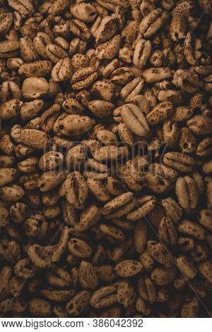 Macro Close Up Of Inflated Wheat Cereal, Selective Focus