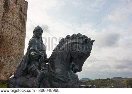 Mertola, Portugal - February 10, 2019: Statue Of Ibn Qasi Warrior Conqueror On A Horse In Mertola Ca