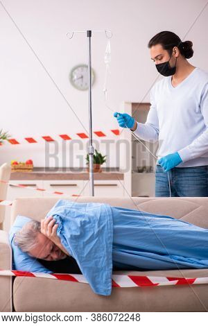 Father and son in coronavirus disease concept at home