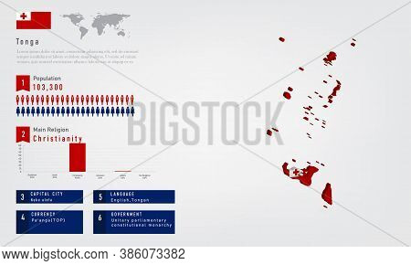 Infographic Of Tonga Map There Is Flag And Population, Religion Chart And Capital Government Currenc