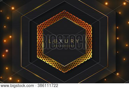 Realistic 3d Futuristic Frame Background Gold Geometric Lines Element. Vector Golden Geometry Shape 