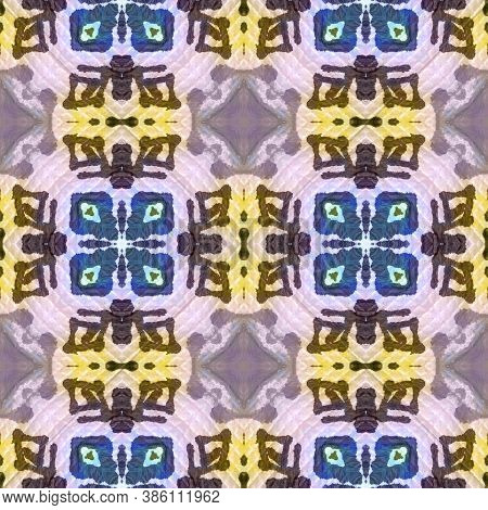 Indian Native American Pattern. Abstract Batik Print. Green, Blue, Red, Indigo Seamless Texture. Sea