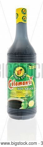 Winneconne , Wi - 19 September 2020:  A Bottle Of Marca Pina Calamansi Soy Sauce On An Isolated Back