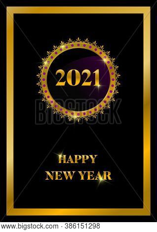 Luxury Black Background With Gold Frame With Greeting New Year 2021