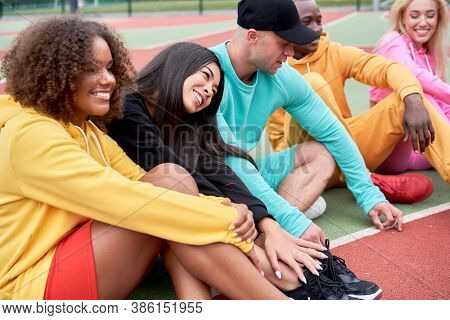 Multi-ethnic Group Teenage Friends. African-american Asian Caucasian Student Spending Time Together 