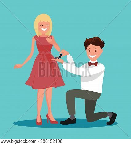 An Offer Of Marriage. Man Proposes A Woman To Marry Him And Gives An Engagement Ring.