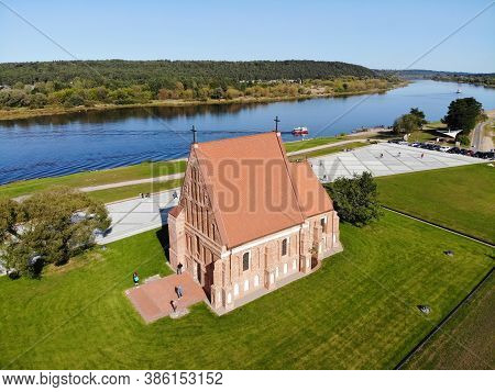 Aerial View Of The Old Church Of St. John The Baptist In Zapyskis, Kaunas District, Lithuania