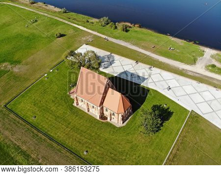 Aerial View Of The Old Church Of St. John The Baptist In Zapyskis, Kaunas District, Lithuania
