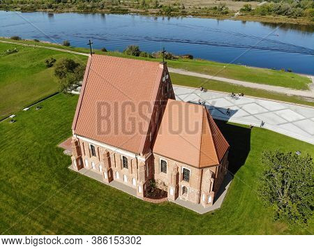 Aerial View Of The Old Church Of St. John The Baptist In Zapyskis, Kaunas District, Lithuania