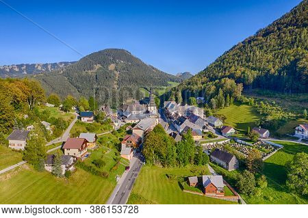 Annaberg In Lower Austria, Europe. Aerial Vie To The Lovely Town In The Mostviertel.