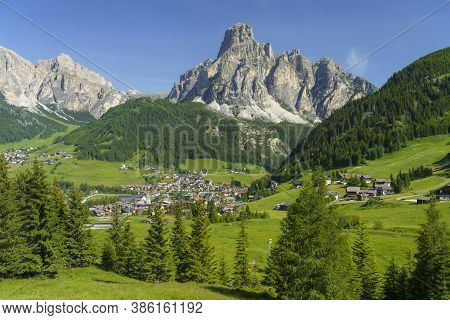 Mountain Landscape At Summer Along The Road To Campolongo Pass, Dolomites, Bolzano Province, Trentin