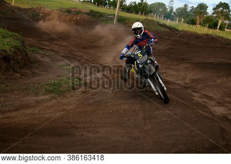 Eunapolis, Bahia / Brazil - April 3, 2008: Biker Is Seen During Motocross Training In The City Of Eu
