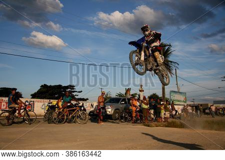 Eunapolis, Bahia / Brazil - April 3, 2008: Biker Is Seen During Motocross Training In The City Of Eu